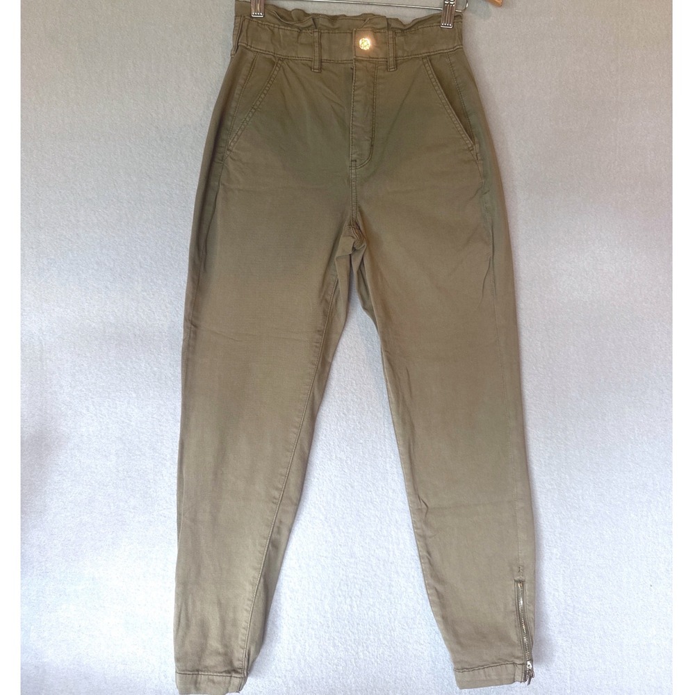 White House Black Market‎ Extra High Rise Paperbag Utility Jogger Pants Olive 0